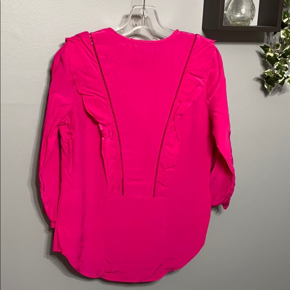 Veronica Beard Silk Magenta Button Front Blouse 4 - image 5